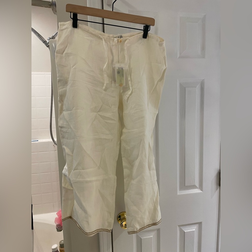 Henry cotton’s wide leg cropped linen pants natural size 48 NWT